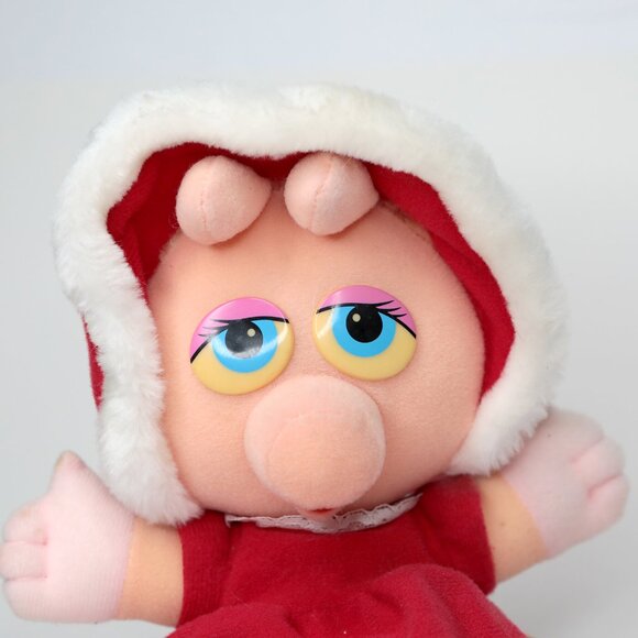Vintage 1987 Baby Miss Piggy Muppets Plush Toy Christmas Stuffed Animal - Picture 8 of 10
